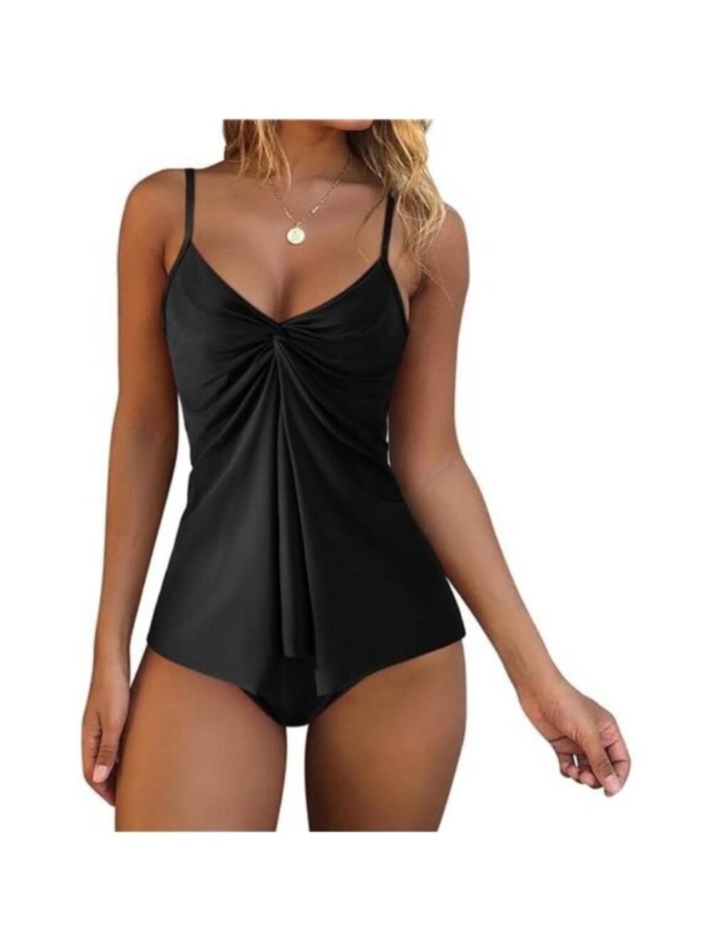 Women's Tankini Push Up Tummy Control Swimsuit Knot Front Bathing Suit